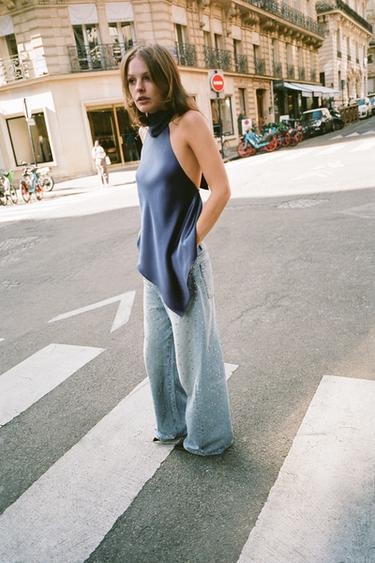 Zara Джинсы TRF BAGGY со стразами и драгоценными камнями купить с доставкой.