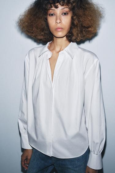 Zara Рубашка из поплина со складками — ZW COLLECTION
