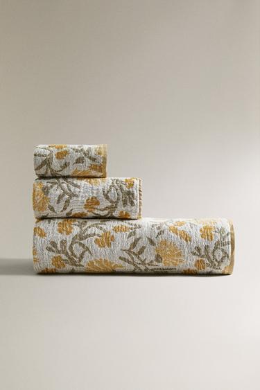 Zara Полотенце для ванны из муслина с жаккардовыми цветочными мотивами