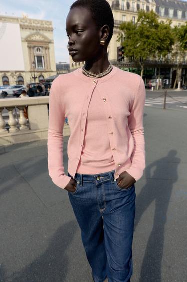 Zara Вязаный жакет с цветочными пуговицами