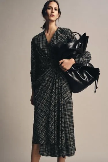 DRAPED CHECK DRESS