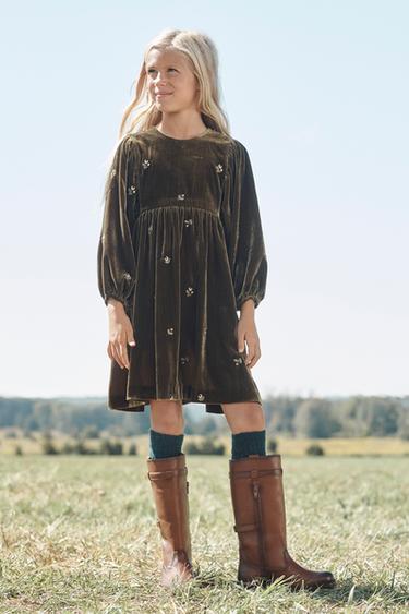 Zara Платье LIMITED EDITION из вельвета с вышитыми цветами