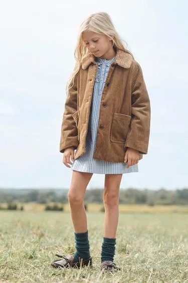 CORDUROY COAT WITH FAUX FUR PETER PAN COLLAR LIMITED EDITION