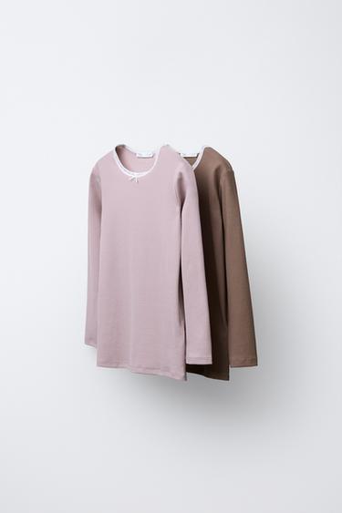 Zara 6-14 лет/ набор из двух рубчатых футболок с кружевом