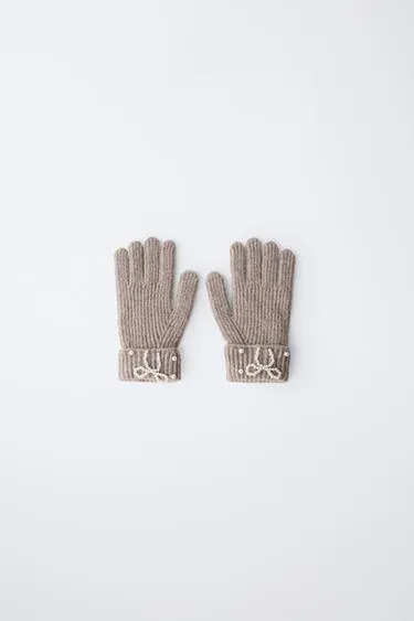 KNIT GLOVES WITH FAUX PEARLS