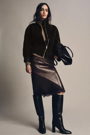 Кожаная юбка с кружевом — ZW COLLECTION LIMITED EDITION- Заказать в России