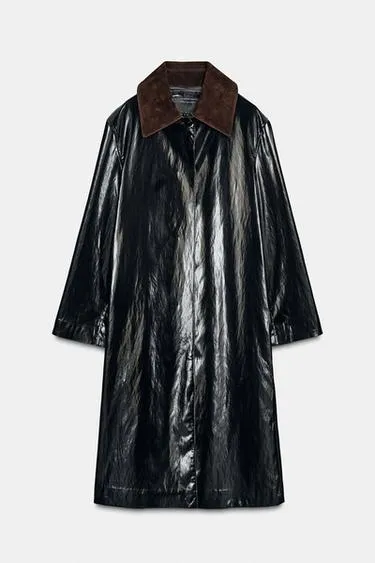 Тренч с блеском и контрастным воротником ZW COLLECTION LIMITED EDITION