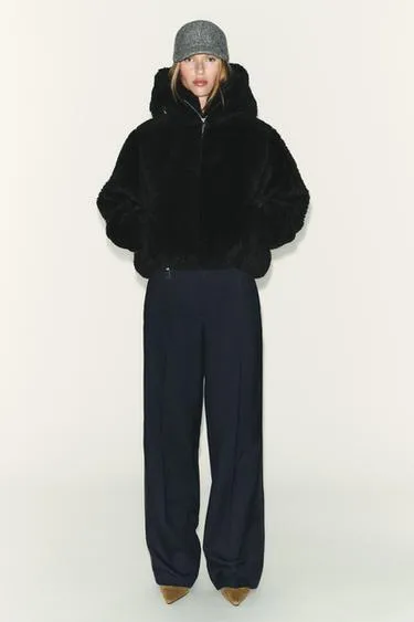 SHEARLING-EFFECT BOMBER JACKET WITH THERMAL INSULATION HOODIE