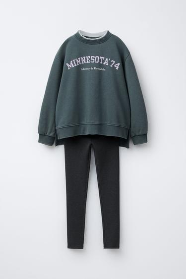 Zara Комплект из толстовки с текстом и легинсов в рубчик