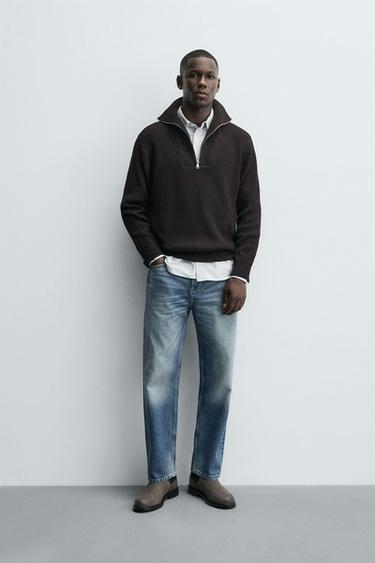 Zara Джемпер вязаный жемчужный с воротником на молнии