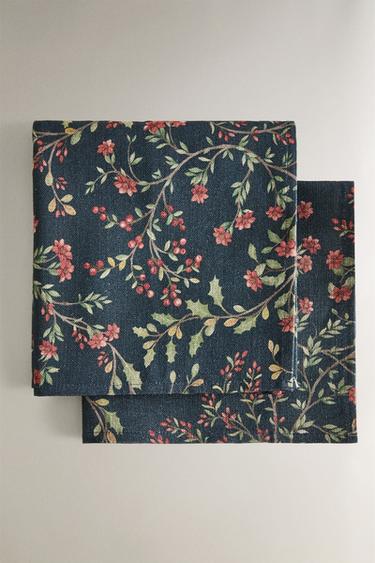 Zara Набор хлопковых и льняных рождественских салфеток с цветочным принтом (набор из 2 штук)