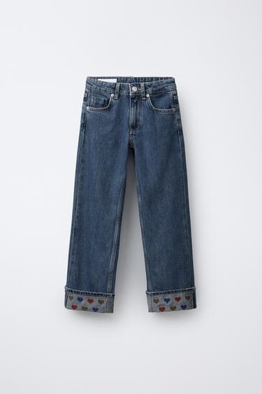 Zara Джинсы прямого кроя с сердцами