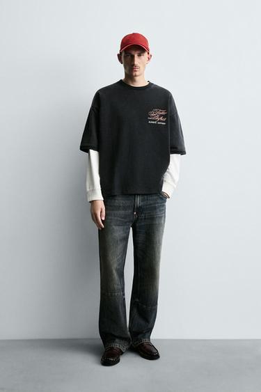 Zara Толстовка с эффектом потертости и надписями