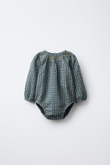 Zara Комбинезон в клетку с вышивкой