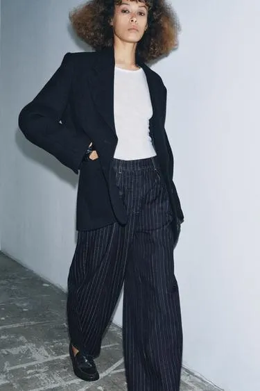 ZW COLLECTION MID-WAIST STRIPED BALLOON JEANS