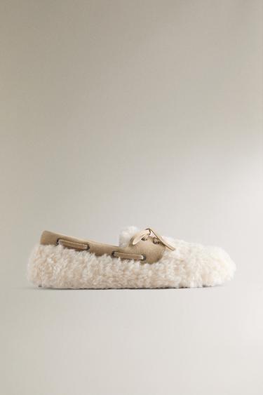 Zara Тапочки-мокасины из искусственной овчины и кожи