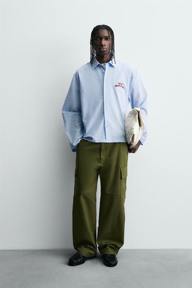 Zara Рубашка в полоску с графическим принтом купить с доставкой.