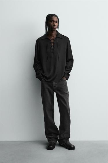 Zara Рубашка-поло свободного кроя со шнурком