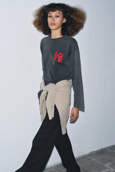 Zara Футболка с длинными рукавами с эффектом потертости
