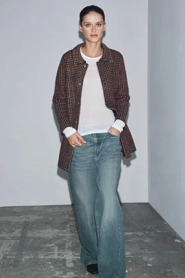 Пальто из 100% шерсти с узором «гусиная лапка»- Заказать в России