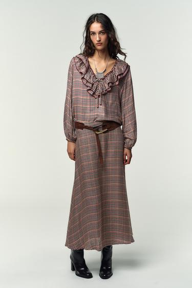 Zara Блуза в клетку с воланами