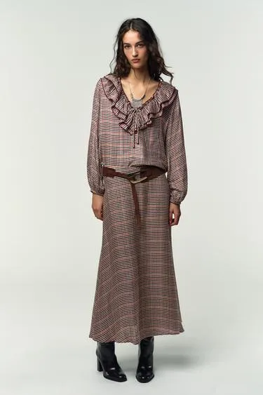 Блуза в клетку с воланами- Заказать в России