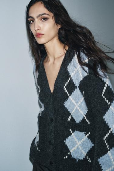 Zara Жакет 100% шерсть ромбы