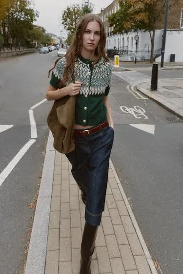 Жаккардовый трикотажный кардиган с короткими рукавами