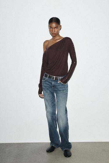 Zara Футболка с заклепками и рукавами «летучая мышь»