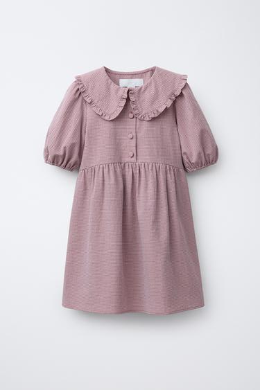 Zara Платье в клетку виши с круглым воротником