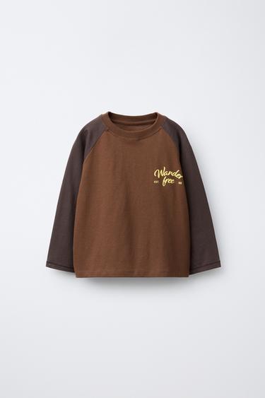 Zara Футболка с рукавами реглан и текстовым принтом