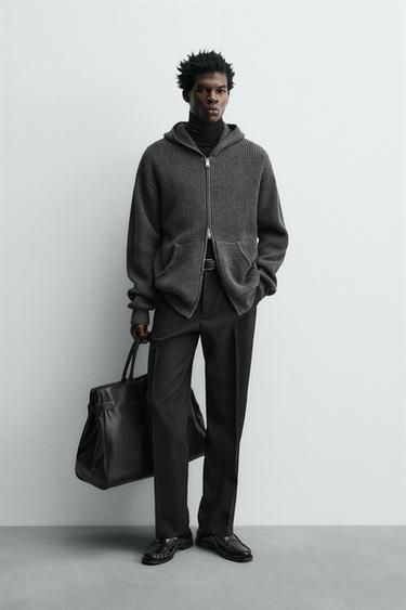 Zara Кардиган из хлопка и шерсти с капюшоном