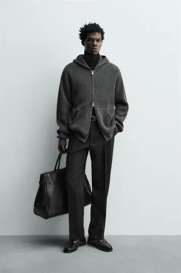 Кардиган из хлопка и шерсти с капюшоном