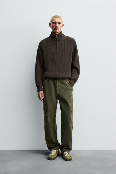 Zara Джемпер с жемчужной вязкой и воротником на молнии