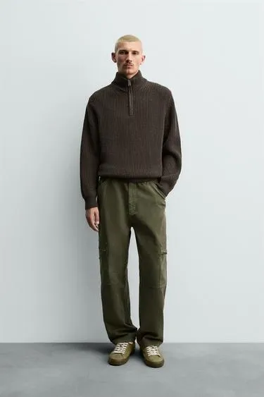 Джемпер с жемчужной вязкой и воротником на молнии- Заказать в России