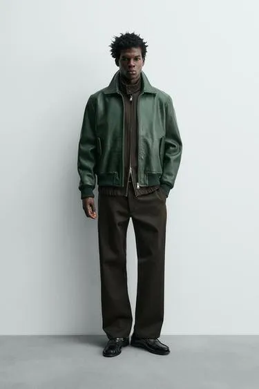 Кожаный бомбер- Заказать в России