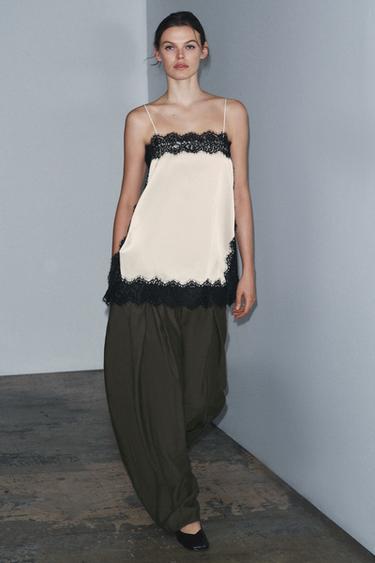 Zara Атласный топ с кружевом — ZW COLLECTION