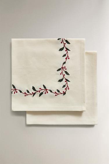 Zara Набор хлопковых рождественских салфеток с ягодами (набор из 2)