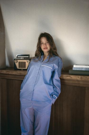 Zara Рубашка в пижамном стиле в контрастную полоску
