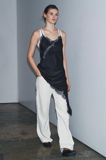 Zara Платье асимметричного кроя с кружевом — ZW COLLECTION