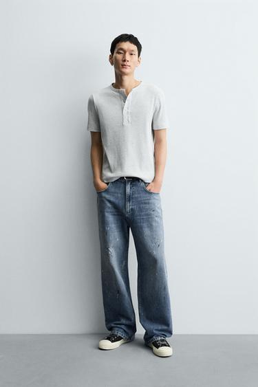 Zara Джинсы BAGGY FIT с эффектом брызг