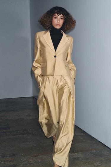 Zara Укороченный блейзер из ткани с металлическим блеском — ZW COLLECTION