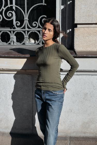 Zara Мягкая футболка в рубчик