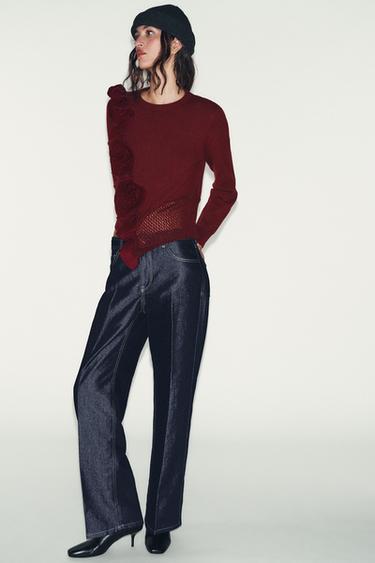 Zara Свитер из рельефного трикотажа с цветами