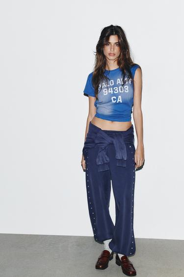 Zara Джоггеры из ткани с эффектом потертости с заклепками