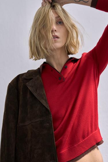 Zara Комбинированный свитер поло купить с доставкой.