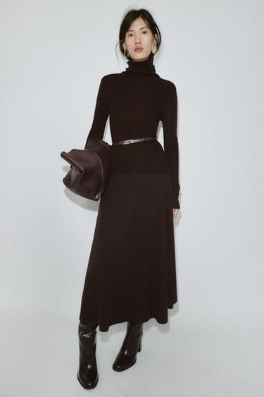 Zara Свитер из 100% шерсти с высоким воротником и ремнем