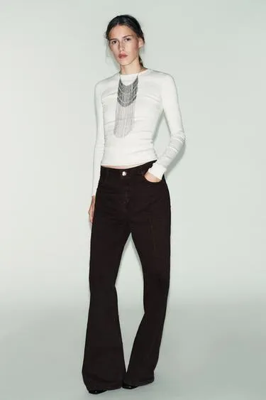 Футболка в рубчик с длинными рукавами