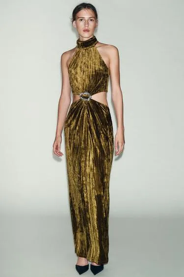 Платье миди с вырезами и стразами- Заказать в России