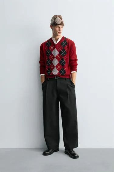 Свитер 100% шерсть жаккард «ромбы»